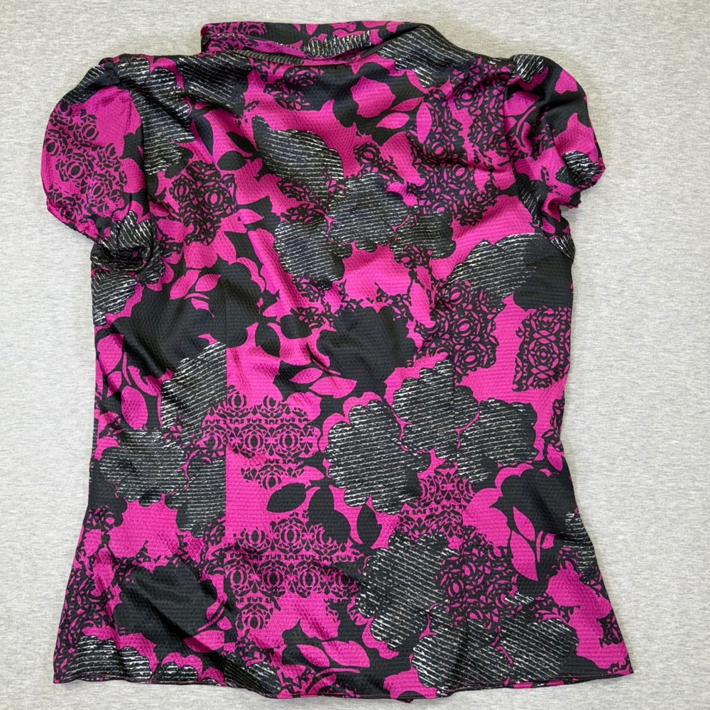 Worthington‎ Womens Pink Black Floral Tie Neck Blouse Short Sleeve XL Office Top - Picture 6 of 7